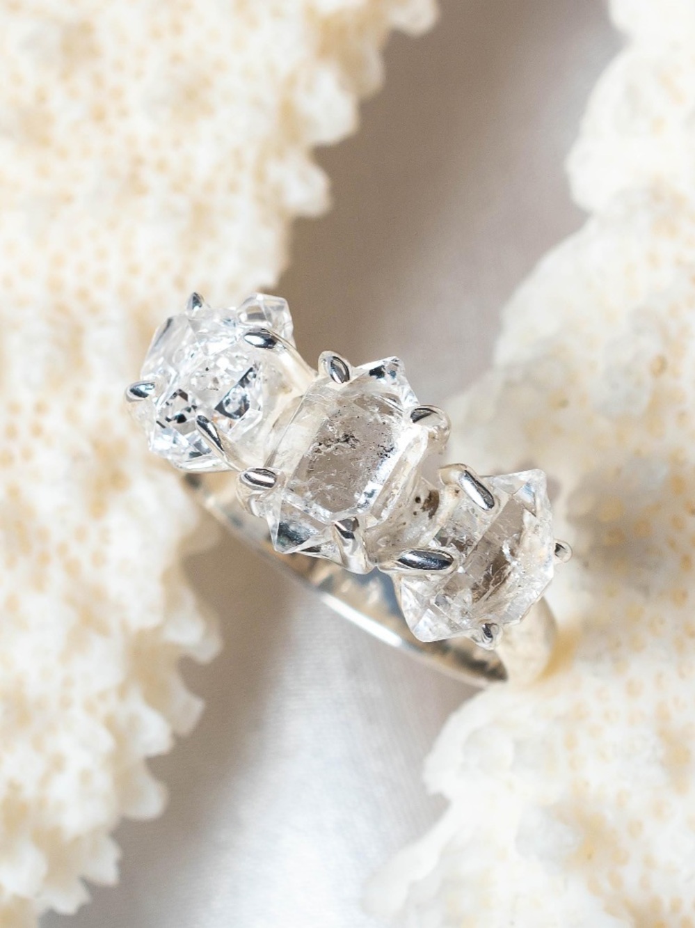 Silver Raw Herkimer Diamond Crystal Rustic Cottage Size 3.75 Dainty Jewelry Ring